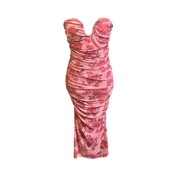 Dress – Size Medium Dynamite Pink Floral Ruched Bodycon - Picture 2 of 6